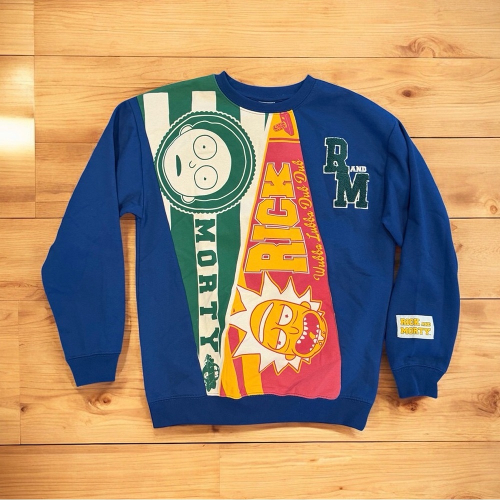 Rick and Morty Sweatshirt Men’s Medium Blue Graphic Crewneck